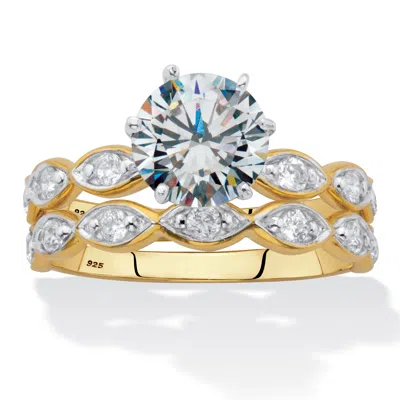 Palm Beach Jewelry 2.43 Cttw. Round-cut Cz Two-tone Gold-plated Silver 2 Piece Bridal Ring Set