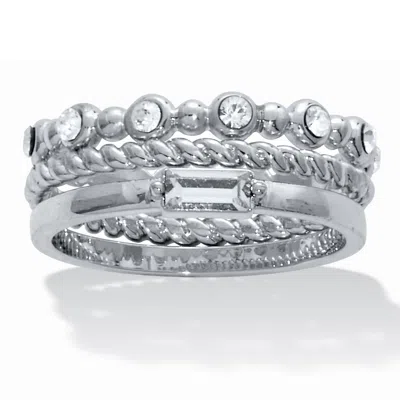 Palm Beach Jewelry 3-piece Platinum Plated Crystal Stacked Band Set