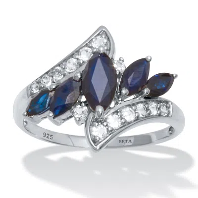 Palm Beach Jewelry 3.73 Tcw Marquise Sapphire And White Topaz Platinum-plated Sterling Silver Ring
