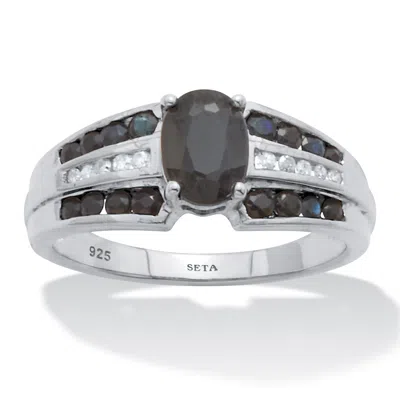 Palm Beach Jewelry 1.49 Tcw Sapphire And Diamond Platinum-plated Sterling Silver Ring