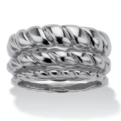 Palm Beach Jewelry Silvertone Shrimp Style Stackable Rings, 3 Piece Set