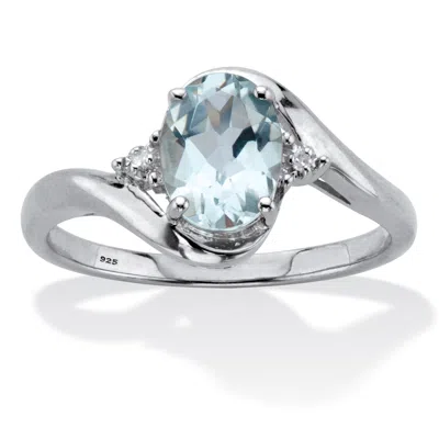 Palm Beach Jewelry 1.11 Cttw. Aquamarine & Diamond Accent Platinum Plated Silver Bypass Ring