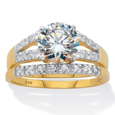 Palm Beach Jewelry 2.30 Cttw. Round-cut Cz Two Tone Gold-plated Sterling Silver Bridal Ring Set