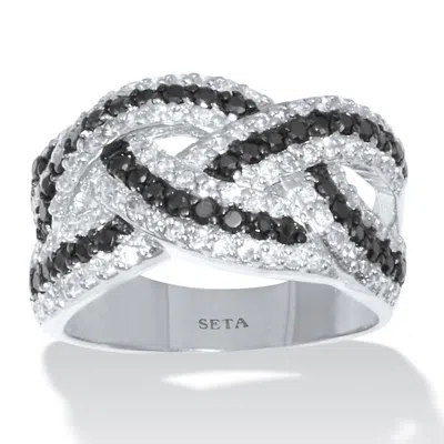 Palm Beach Jewelry 1.79 Tcw Cubic Zirconia Black And White Braided Silvertone Ring