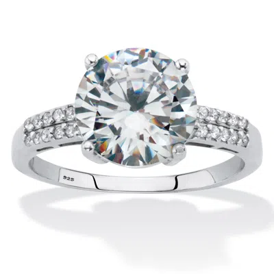 Palm Beach Jewelry 4.10 Ctw. Round-cut Cubic Zirconia Platinum-plated Silver Engagement Ring