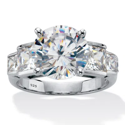 Palm Beach Jewelry 6.86 Cttw Round Cubic Zirconia Step Top Platinum Plated Silver Engagement Ring