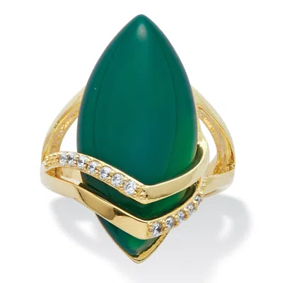 Palm Beach Jewelry .16 Tcw Genuine Green Agate And Cubic Zirconia Yellow Gold-plated Marquise Ring