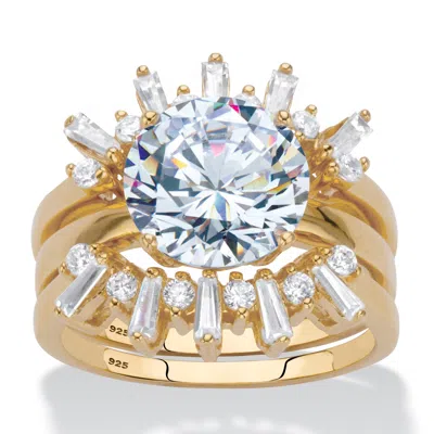 Palm Beach Jewelry 4 Cttw. Round Cubic Zirconia Gold-plated Silver 3-piece Crown Bridal Ring Set
