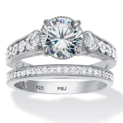 Palm Beach Jewelry 2.82 Tcw Round Cubic Zirconia Platinum-plated Sterling Silver Bridal Ring Set
