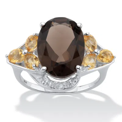 Palm Beach Jewelry 6.41 Cttw. Oval Cut Smoky Topaz And Citrine Sterling Silver Cocktail Ring