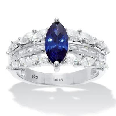 Palm Beach Jewelry 3.08 Tcw Cubic Zirconia And Simulated Sapphire Sterling Silver Engagement Ring