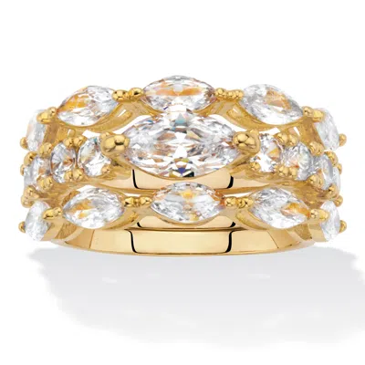 Palm Beach Jewelry 4.30 Cttw. Marquise-cut And Round Cz Gold-plated 3-piece Bridal Ring Set