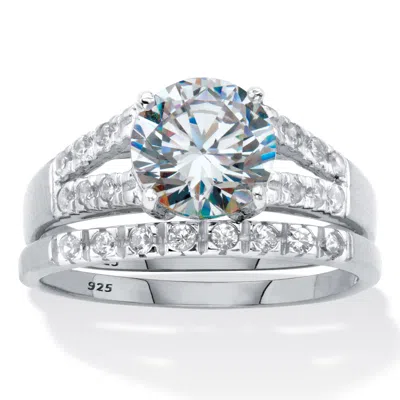 Palm Beach Jewelry 2.30 Cttw. Round-cut Cubic Zirconia Platinum Over Silver Bridal Ring Set