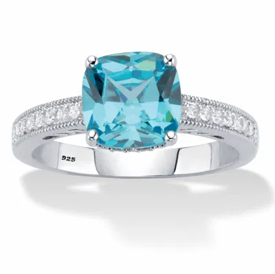Palm Beach Jewelry 1.89 Ctw Cushion-cut Blue And White Cubic Zirconia Sterling Silver Milgrain Ring