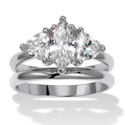 Palm Beach Jewelry 2 Tcw Marquise Cubic Zirconia Platinum-plated Bridal Ring Set