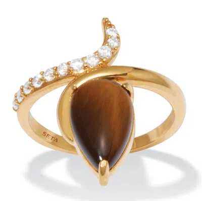 Palm Beach Jewelry Teardrop Tiger's Eye And Cubic Zirconia 14k Gold-plated Ring
