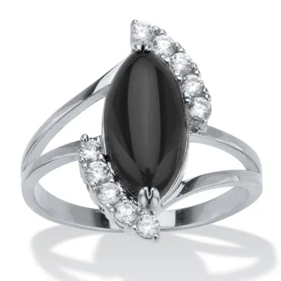 Palm Beach Jewelry .33 Tcw Cubic Zirconia And Simulated Marquise Onyx Platinum-plated Cabochon Ring