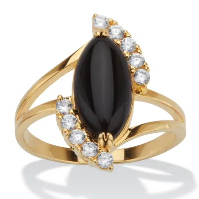 Palm Beach Jewelry .33 Tcw Cubic Zirconia And Simulated Marquise Onyx 14k Gold-plated Cabochon Ring