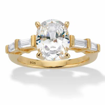 Palm Beach Jewelry 3.08 Cttw. Oval And Baguette Cubic Zirconia Gold-plated Silver Engagement Ring