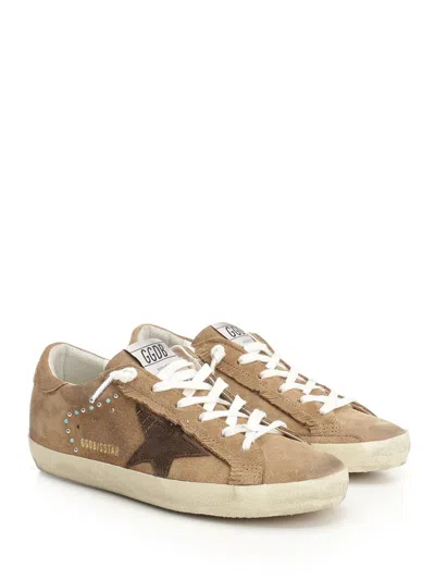 Golden Goose Super Star Suede Upper Star And Heel With Fringe And Studs Sneakers Brown