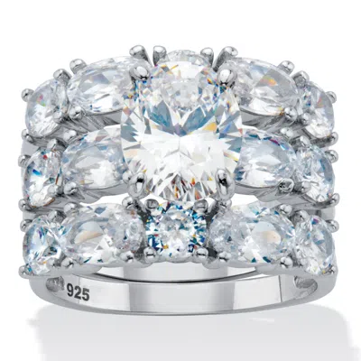 Palm Beach Jewelry 7.54 Cttw. Oval Cubic Zirconia Platinum Plated Silver 3 Piece Bridal Ring Set
