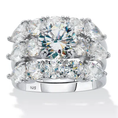 Palm Beach Jewelry 6.34 Cttw. Round Cubic Zirconia Platinum Plated Silver 3 Piece Bridal Ring Set