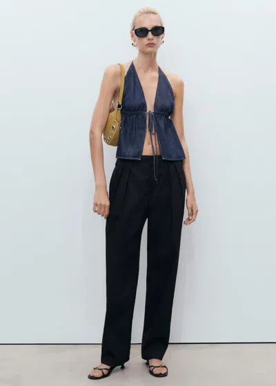 Mango Buttons Cotton Pants In Blue