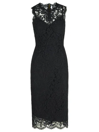 Dolce & Gabbana A Medium Length Dress With Sleeveless Lace In Black