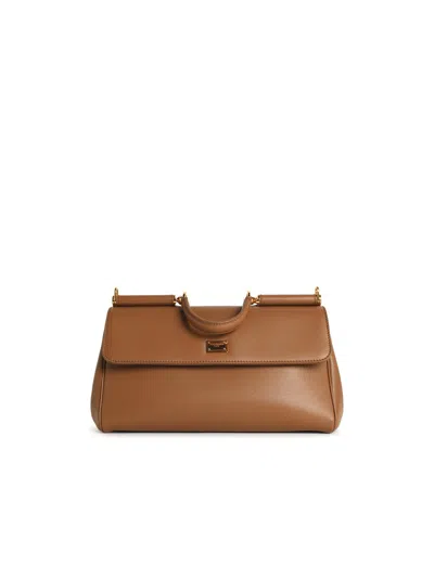 Dolce & Gabbana 'my Sicily' Calf Leather 'plongé' Caramel Handbag In Brown