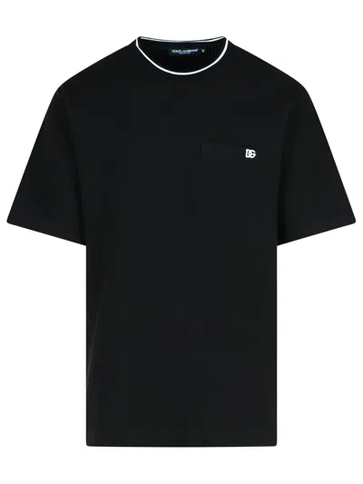 Dolce & Gabbana Black Crewneck T-shirt With Logo Embroidery On The Front In Black
