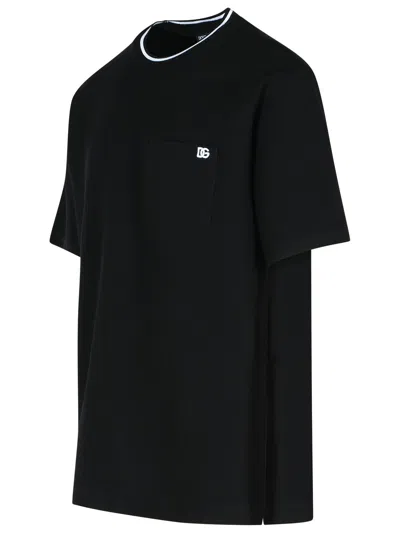 Dolce & Gabbana Black Crewneck T-shirt With Logo Embroidery On The Front In Black