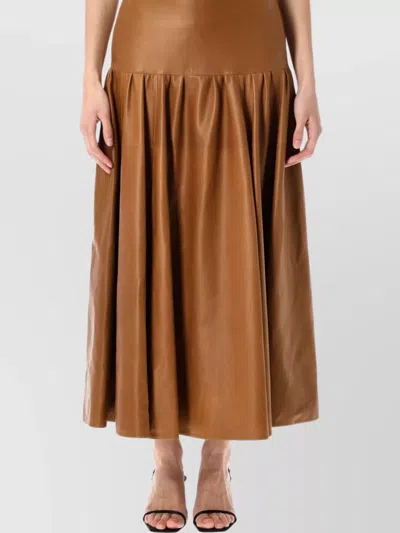 Saint Laurent Lambskin Midi Skirt Gathered Detailing In Brown