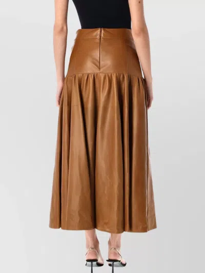 Saint Laurent Lambskin Midi Skirt Gathered Detailing In Brown