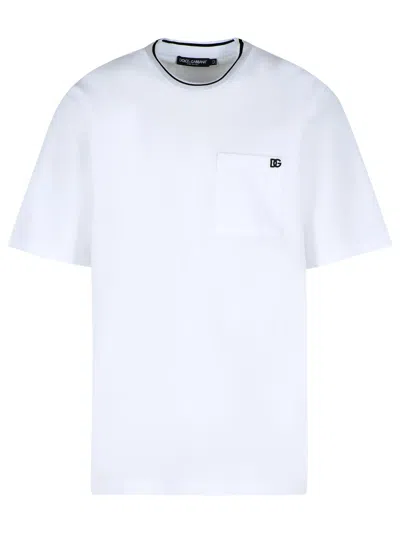 Dolce & Gabbana White Crewneck T-shirt With Logo Embroidery On The Front In White