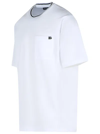 Dolce & Gabbana White Crewneck T-shirt With Logo Embroidery On The Front In White
