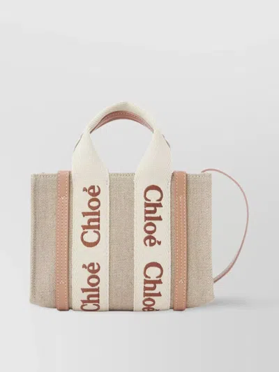 Chloé Small Woody Logo-detail Linen Tote Bag