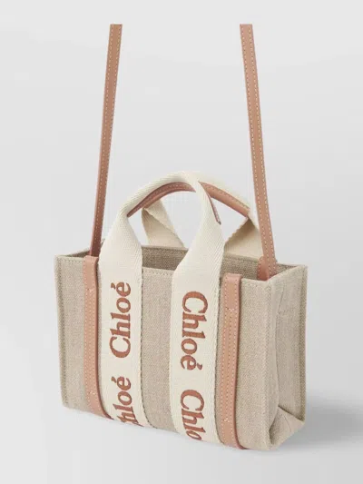 Chloé Small Woody Logo-detail Linen Tote Bag