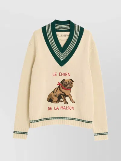 Valentino Butter-coloured Sweater With Le Chien De La Maison Embroidery