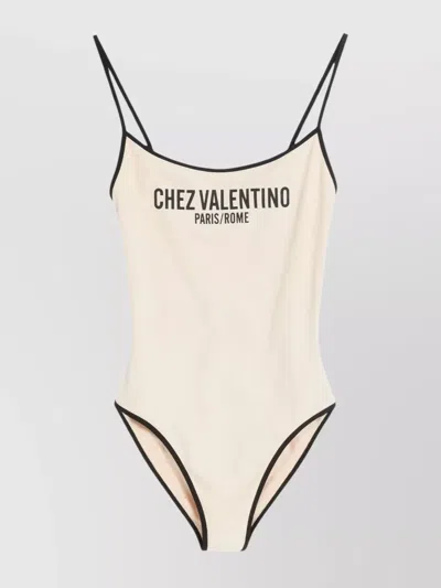 Valentino Spaghetti Straps Scoop Neckline High-cut Legs In White