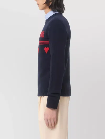 Valentino Wool Sweater Heart Motif In Blue