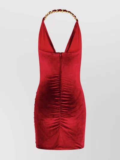 Balmain Red Chain-detail Velvet Mini Dress