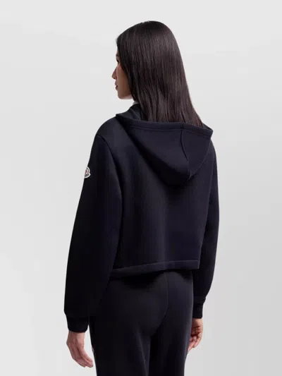 Moncler Cotton Hoodie With Knit Patch Pockets In Blue
