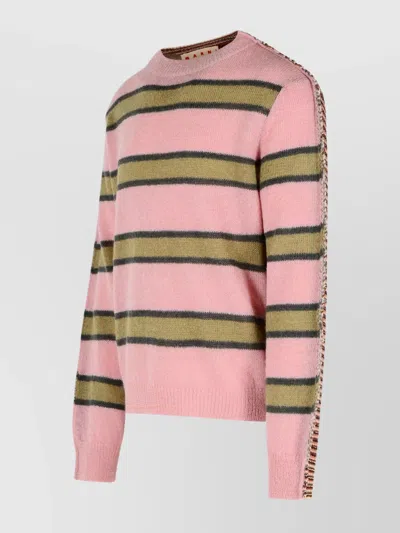 Marni Pink Striped Mohair Sweater In Multi