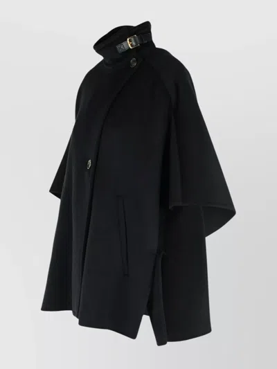 Max Mara Button Detail Cape With High Collar In Black