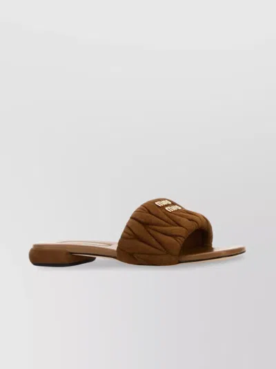 Miu Miu Quilted Open Toe Flat Sole Slippers