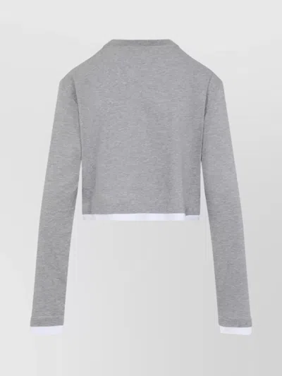 Prada Cotton T-shirt Cropped Length Long Sleeves In Gray