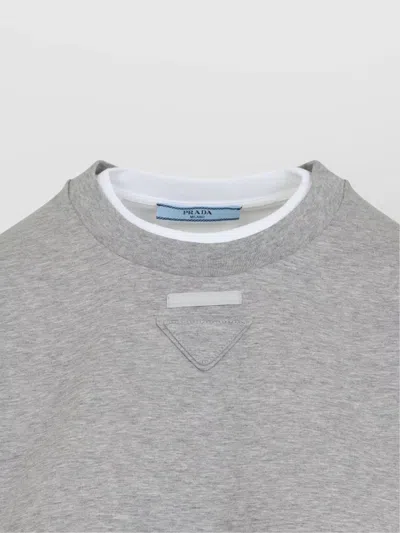 Prada Cotton T-shirt Cropped Length Long Sleeves In Gray
