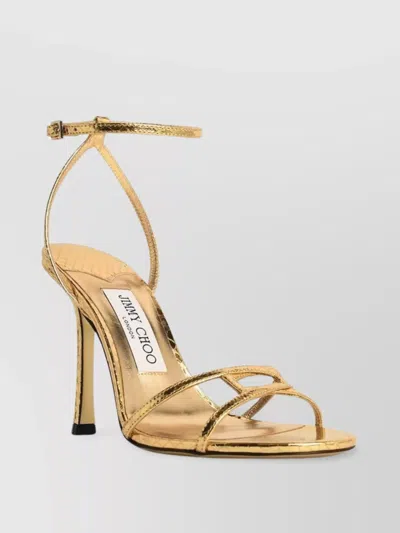 Jimmy Choo 1998 Leo 100 Gold Leather Sandals In Gold