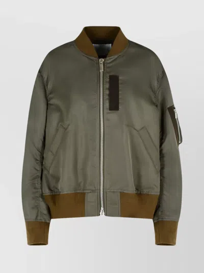 Sacai Bomber Jacket With Ribbed Cuffs And Pockets In Gray