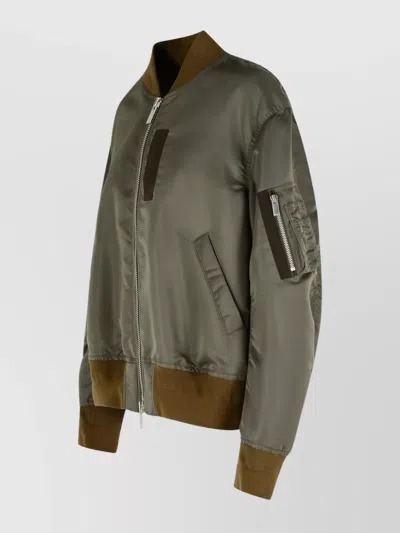Sacai Bomber Jacket With Ribbed Cuffs And Pockets In Gray
